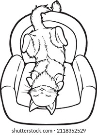 A Cute Illustration Of A Cat Laying Or Sleeping On A Couch. An Adorable And Fluffy Couch Potato. A Fun Coloring Page Activity For The Whole Family.