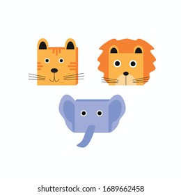 Cute illustration of a cat, lion and elephant