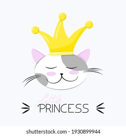 Cute illustration of cat princess with her crown