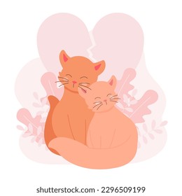 Cute illustration with cats. Concept of reconciliation, care, love and family support , cartoon illustration, vector