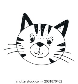 cute illustration a cat's head for nursery posters, prints, cards, kids apparel decor, stickers, coloring pages, etc. EPS 10