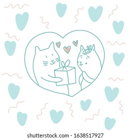 Cute illustration with cats hugging. Illustration for poster, postcard or gift for Valentine's Day. Love theme.