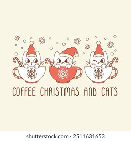 cute illustration of cats inside christmas cups