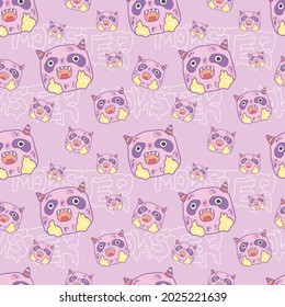 Cute illustration character pattern  little monster with purple background for for kids product, fabric, wrapping paper, wallpaper