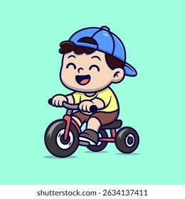 Cute illustration of a cheerful little boy riding a red tricycle. Great for educational materials, children’s products, or fun lifestyle designs.