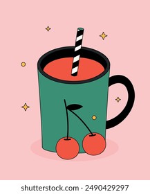 Nette Illustration Kirschgetränk und Hintergrund