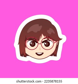 Cuta ilustración chibi anime caricatura chica con sonrisa feliz cara pegatina web icono mascota logo emote