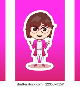 Ilustración corta chibi anime niña de dibujos animados de cara feliz cara pegatina web icono mascota logo emote