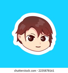 Cute ilustración chibi anime caricatura niño sonrisa feliz cara pegatina web icono mascota logo twitch emote