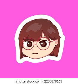 Cuta ilustración chibi anime caricatura chica con sonrisa feliz cara pegatina web icono mascota logo emote