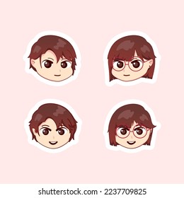 Cute ilustración chibi anime caricatura niño sonrisa feliz cara pegatina web icono mascota logo emote