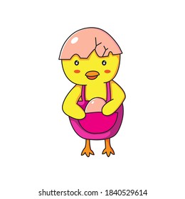 cute illustration of a chicken mom holding an egg, suitable for use as stickers, key chains, cute elements in your designs and others