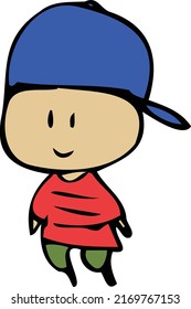 A cute illustration of a child in rapper fashion. Wearing a cap and wearing a shirt.