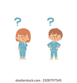 Cute illustration of a child wearing pajamas - worries
