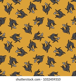 Cute illustration for childrens textile. Seamless pattern. Soft colors. White, black and yellow.