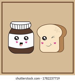 cute illustration of chochlate spread and slice