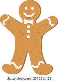 Cute Illustration with Christmas gingerbread man. Funny sweet cookie character isolated on transparent