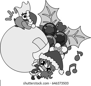 The cute illustration of Christmas and a girl -Santa Claus and a big bag-