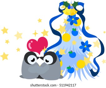 The cute illustration of Christmas and penguins