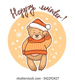 Cute Illustration Of Christmas Teddy Bear, for xmas design.