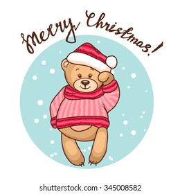 Cute Illustration Of Christmas Teddy Bear, for xmas design. 