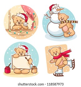Cute Illustration Of Christmas Teddy Bears, for xmas design.