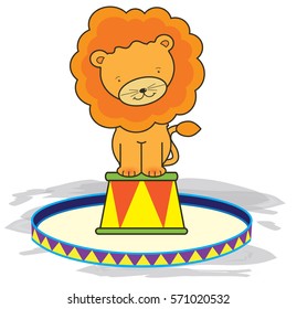 Cute illustration of circus lion in ring.