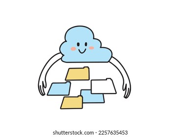  Una linda ilustración de una nube que almacena muchos archivos