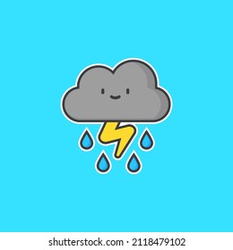 süße Illustration bewölkter Wolken, die Blitz und Regen abgeben