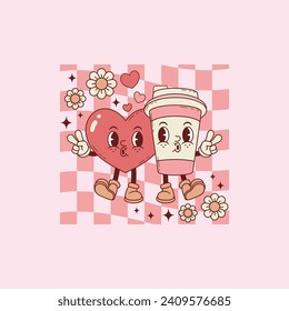 cute illustration of coffee and heart as best friends for coffee lovers and lovers in love