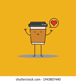 Cute Illustration of coffee with love icon. modern simple food vector icon, flat graphic symbol in trendy flat design style, children wallpaper cartoon set.