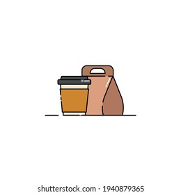 Cute Illustration of coffee with its package. modern simple food vector icon, flat graphic symbol in trendy flat design style.