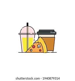 Cute Illustration of coffee, soft drink, and pizza. modern simple food vector icon, flat graphic symbol in trendy flat design style.