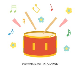 A cute illustration combining snare drums and musical notes.