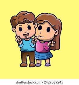 Ilustración linda Pareja Amor Signo de dedo de dibujos animados icono del personaje . divertido regalo de dibujos animados. Concepto de icono de negocio. Estilo de dibujos animados planos