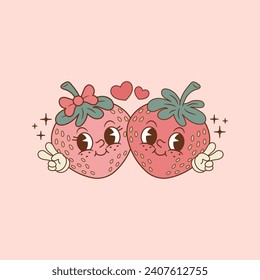 cute illustration of couple of strawberries in love, two strawberries in love 