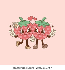 cute illustration of couple of strawberries in love, two strawberries in love 