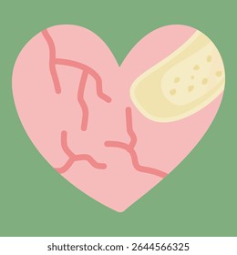 Cute illustration of a cracked heart with healing bandages. Represents emotional recovery and resilience after hurt. Perfect for self-care content, therapy visuals, and awareness campaigns.