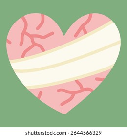 Cute illustration of a cracked heart with healing bandages. Represents emotional recovery and resilience after hurt. Perfect for self-care content, therapy visuals, and awareness campaigns.