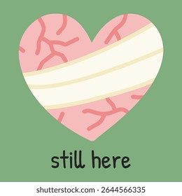 Cute illustration of a cracked heart with healing bandages. Represents emotional recovery and resilience after hurt. Perfect for self-care content, therapy visuals, and awareness campaigns.