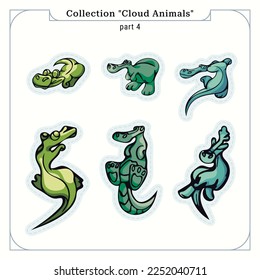 Cuidada ilustración de cocodrilos y dragones. Ilustración adecuada para los niños. Diseño de ropa, souvenirs, platos, pegatinas, motivos, etc.
