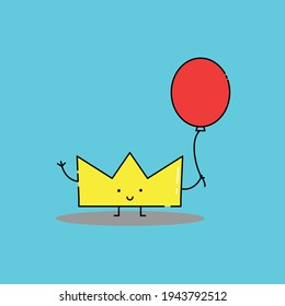 Cute Illustration of crown holds balloon. modern simple vector icon, flat graphic symbol in trendy flat design style, children wallpaper cartoon set.