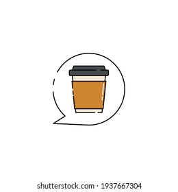 Cute Illustration of a cup of coffee in bubble chat. modern simple food vector icon, flat graphic symbol in trendy flat design style.