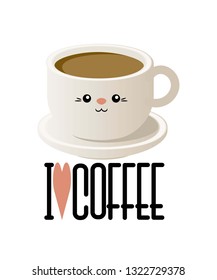 Cute illustration with a cup of coffee in kavai style. Vector. Eps 10
