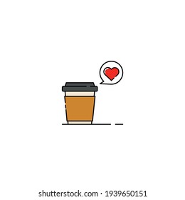 Cute Illustration of a cup of coffee with love icon. modern simple food vector icon, flat graphic symbol in trendy flat design style.