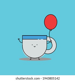 Cute Illustration of cup holds balloon. modern simple food 
vector icon, flat graphic symbol in trendy flat design style, children wallpaper cartoon set.