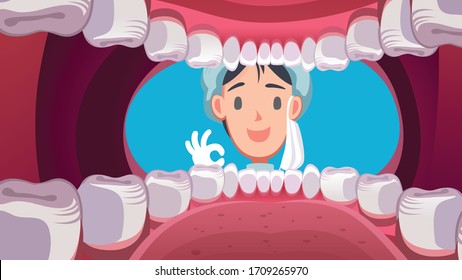 Cute illustration of dentist and oral examination