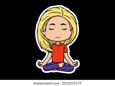 Design de ilustração bonito de uma menina em uma pose de meditação