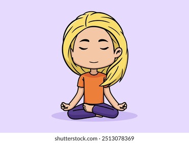 Cute illustration design of a girl in a meditation pose