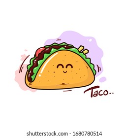 Cute Illustration Design of Taco, Smile, Meal, Meat,Sign in White Background